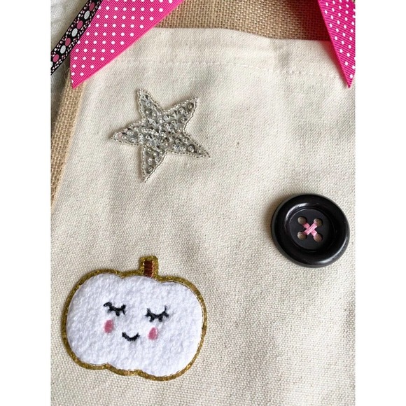 New Ghost Pumpkin Star Halloween Natural Jute Bag Tote Purse w/ Bow - Picture 5 of 10